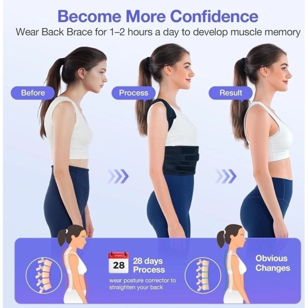 Posture Corrector for Women and Men Upgraded Full Back Brace Support Belt Medium - Picture 5 of 7
